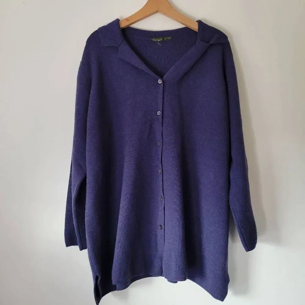 L.L. Bean Extra-Fine Merino Wool Button Front Cardigan – XL – Purple Heather